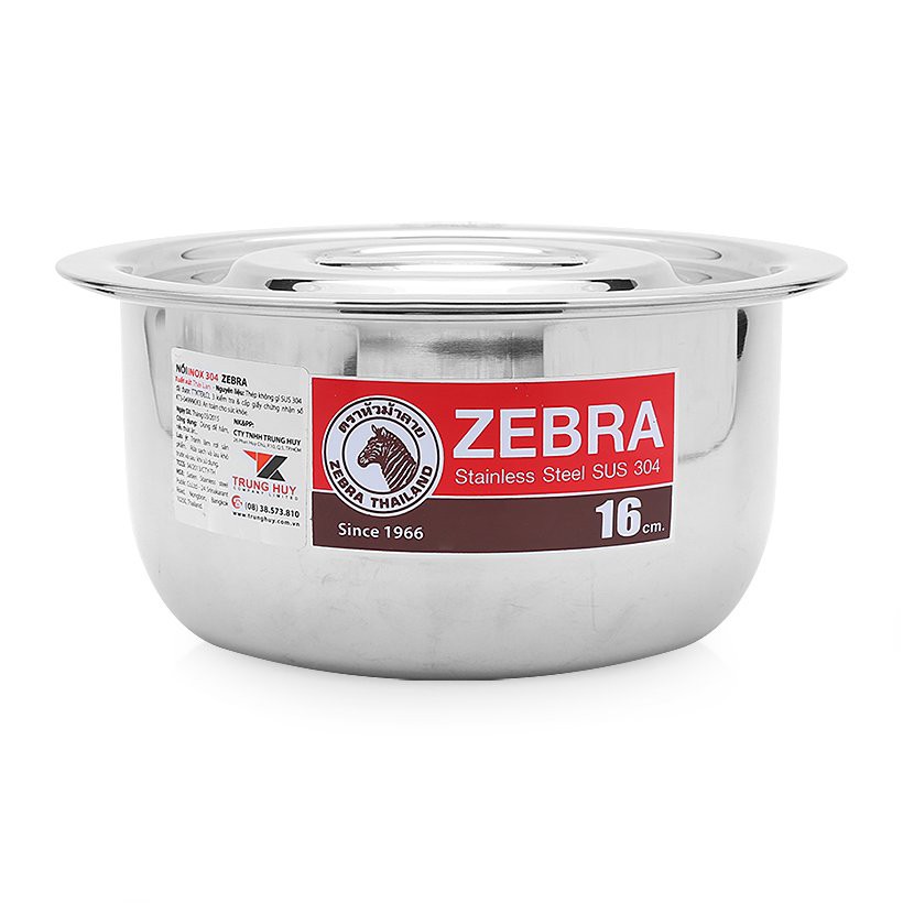 Thố Inox có nắp Zebra Thái Lan, 14cm Đến 32cm, 1 Đáy Loại Dày, Inox 304