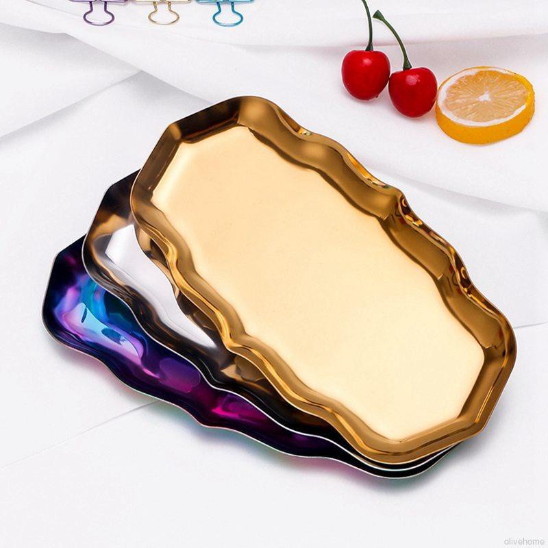 Large wave stainless steel tray table top cosmetic storage box dim sum tray porch jewelry items metal tray