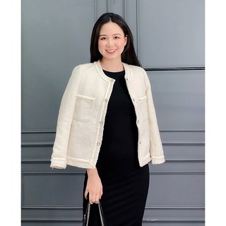 Áo khoác dạ tweed màu trắng Rosara K10