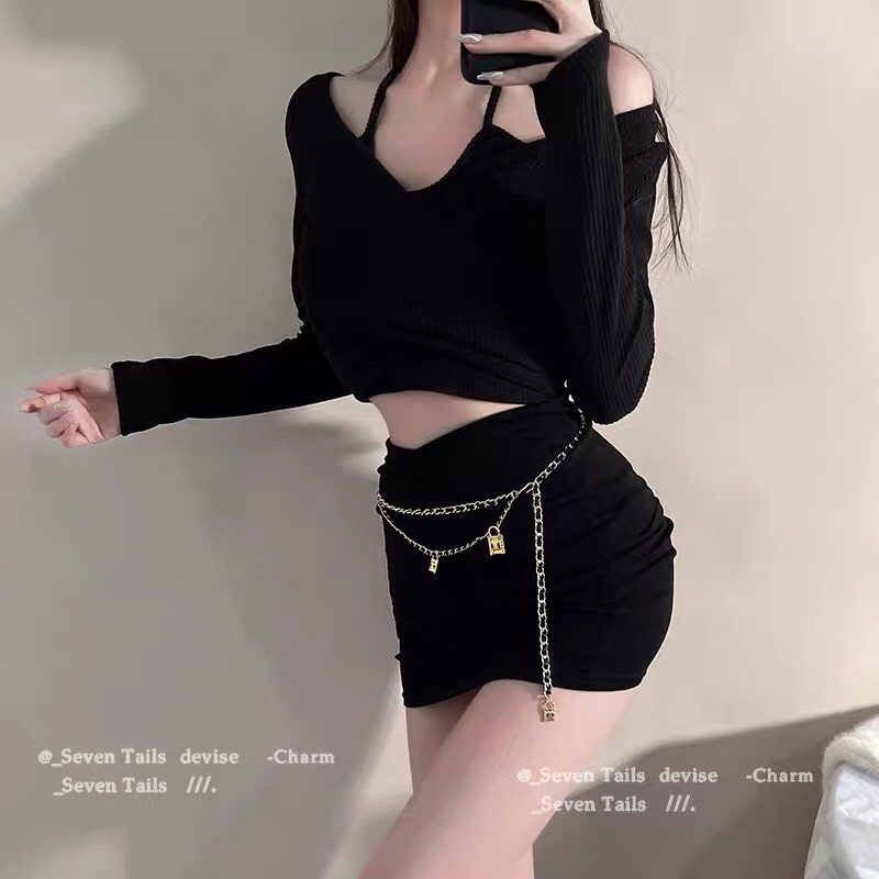 Đai váy dây xích khoá, betl xích xinh, phụ kiện đai váy Hari korea accessories
