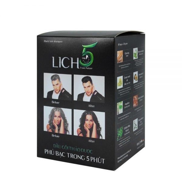 Dầu Gội thảo dược Lich5, Hộp 10 gói, giúp đen tóc quanh năm suốt tháng [TẶNG CÂY MASSAGE ĐẦU BẠCH TUỘC]