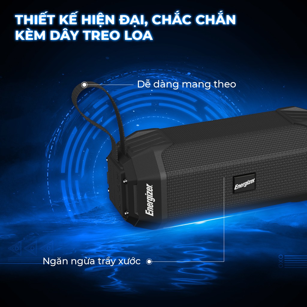 Loa Bluetooth Energizer BTS-104 kiêm sạc dự phòng - Dâu Đen