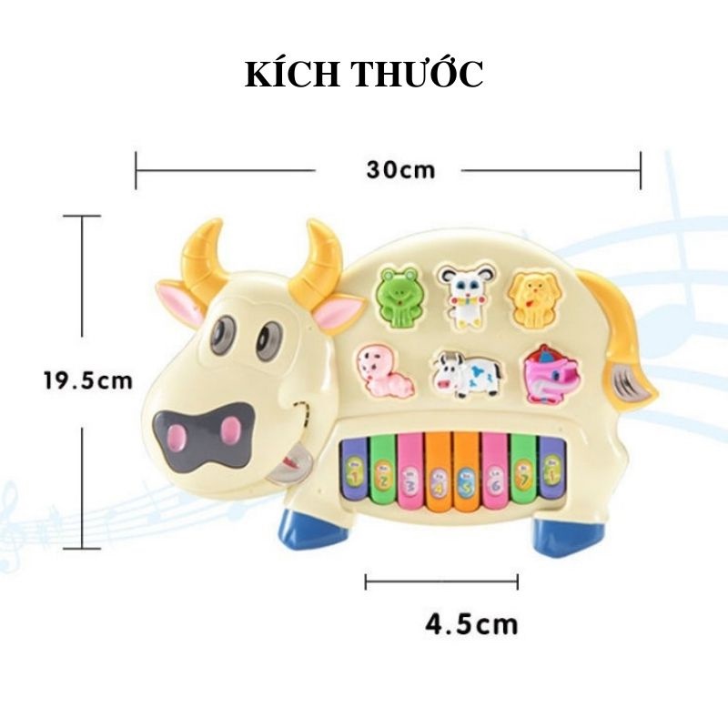 Đồ chơi Đàn piano hình con vật cao cấp, Đàn Piano hình con bò, thỏ... đèn sáng nhấp nháy,2 chế độ âm thanh to nhỏ