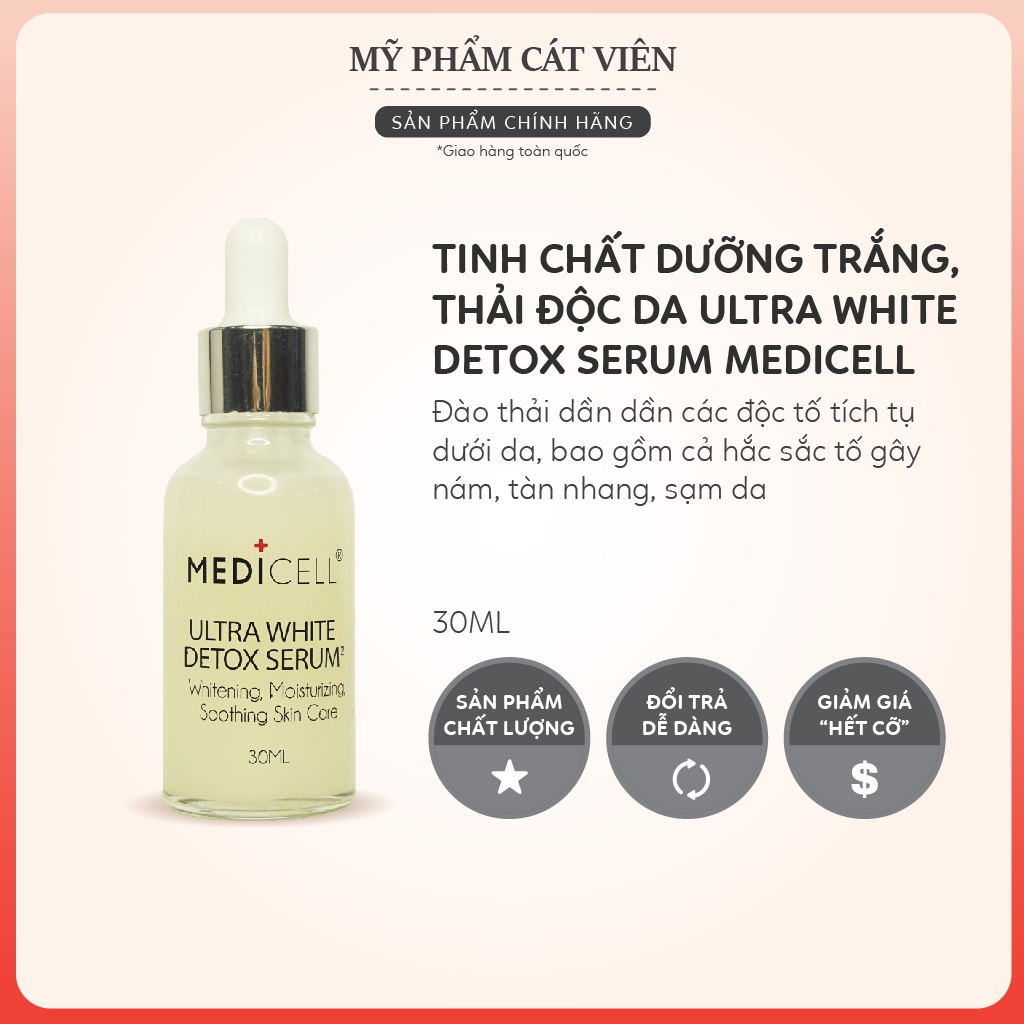 Serum dưỡng trắng thải độc da Medicell, tinh chất dưỡng ẩm mờ thâm sạm Ultra White Detox dành cho mọi loại da