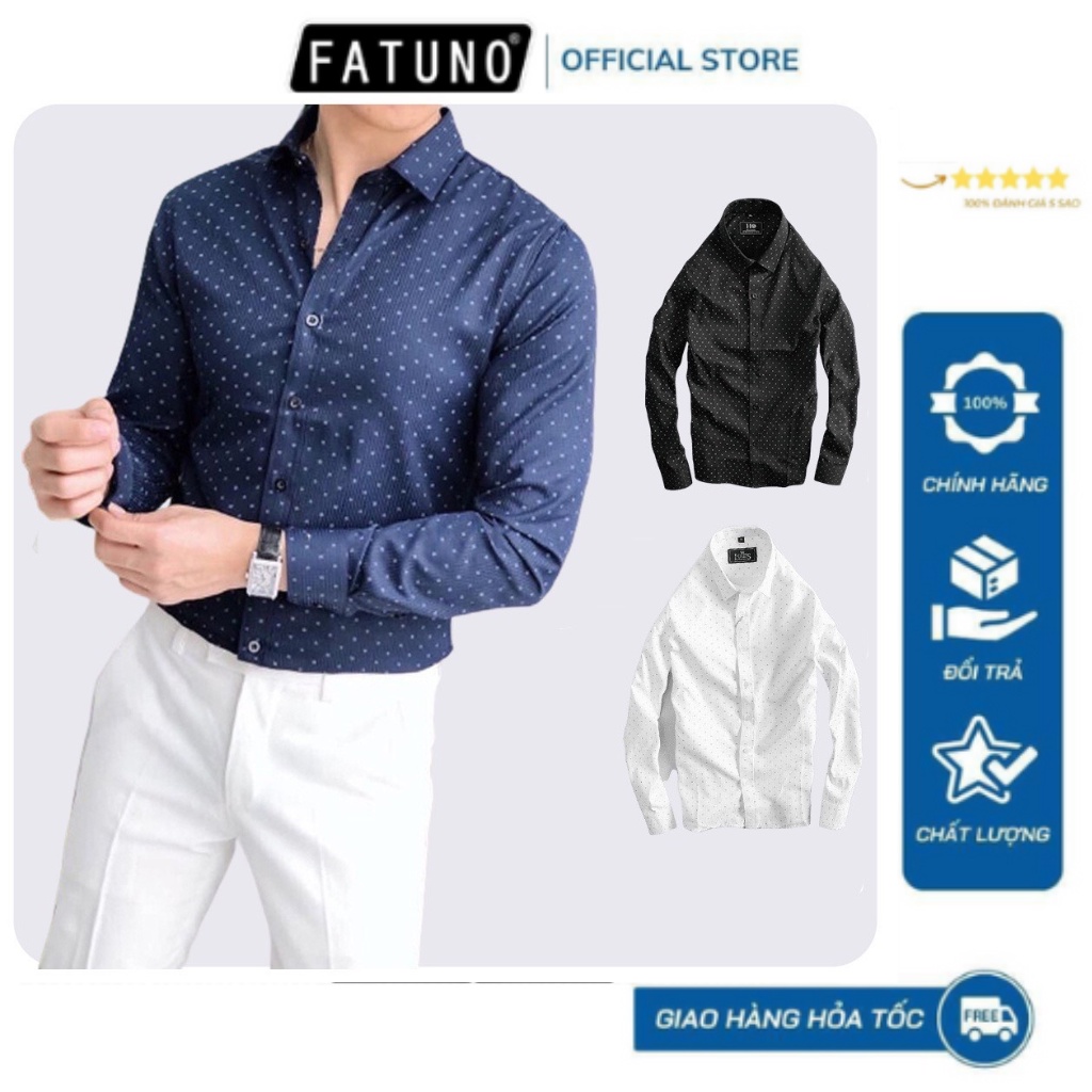 Áo sơ mi họa tiết chấm bi công sở dài tay cao cấp chất vải co giãn nhẹ form slmfit ôm dáng Hàn Quốc