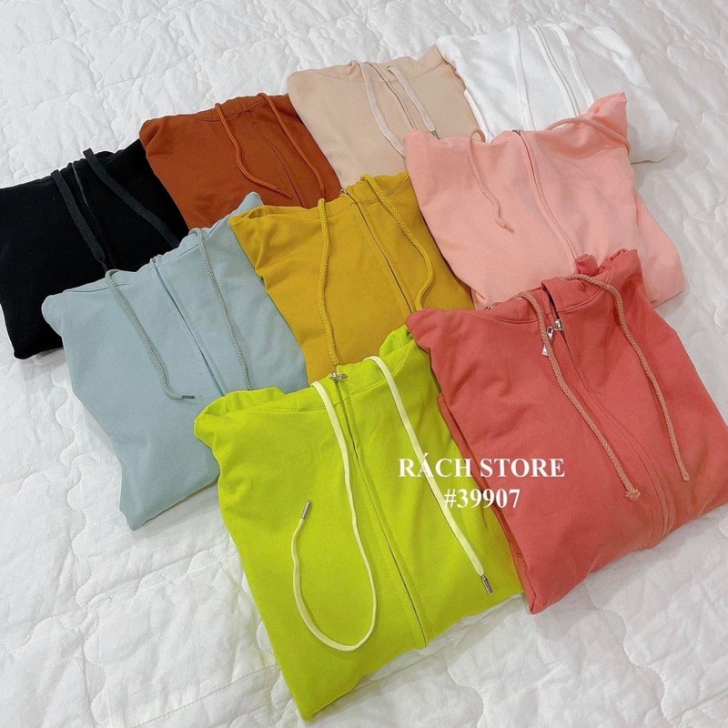 [RÁCH STORE] Áo Khoác Nỉ Trơn Có Nón Kéo Khoá Cao