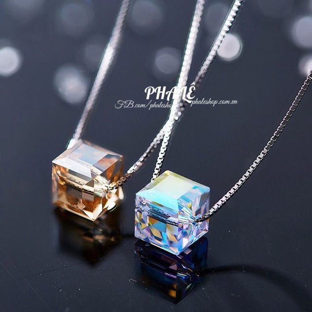 Dây Chuyền Bạc S925 Thiết Kế Với Pha Lê Swarovski Vuông S08mm