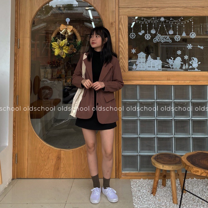 ÁO BLAZER NÂU ĐẤT 2 LỚP (ảnh thật/sẵn)
