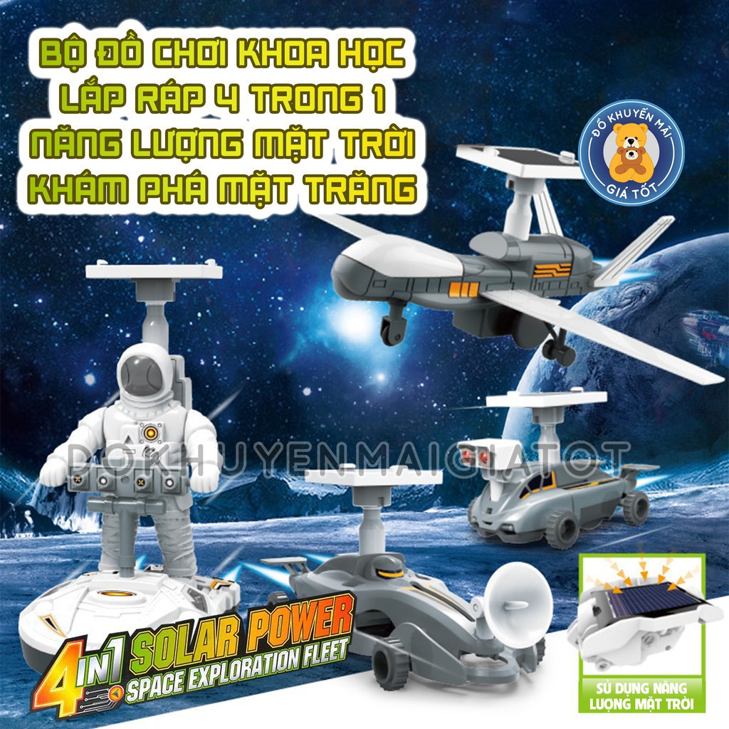 [LHai] Bộ đồ chơi khoa học lắp ráp phi thuyền khám phá không gian sử dụng pin năng lượng mặt trời 4 in 1- Đồ khuyến mãi 