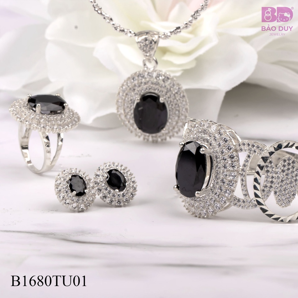 Bộ sưu tập trang sức bạc nữ đính đá đen Bảo Duy Jewelry - B1680TU01