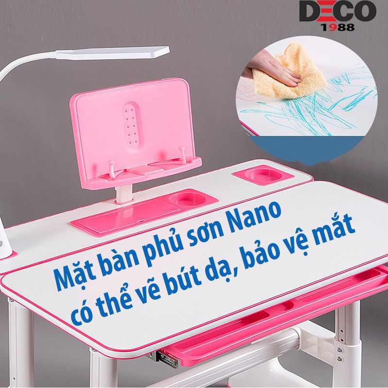 Bàn học thông minh chống gù B05, bàn học sinh cho bé từ tiểu học SIZE LỚN 80 CM (Tặng kèm đèn học + đệm tựa lưng)