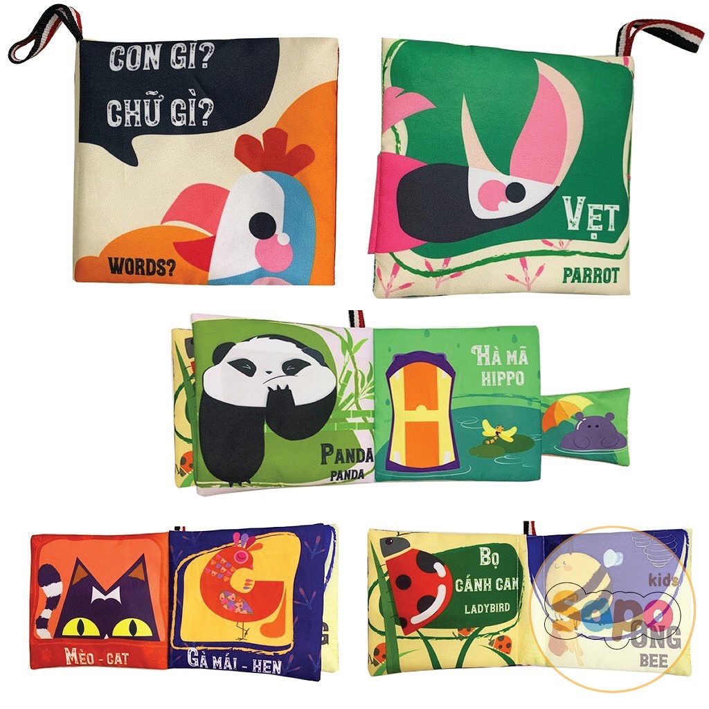 Sách vải song ngữ Pipo kích thích thị giác cho bé, đồ chơi cho bé từ 0 tháng tuổi SAPO KIDS