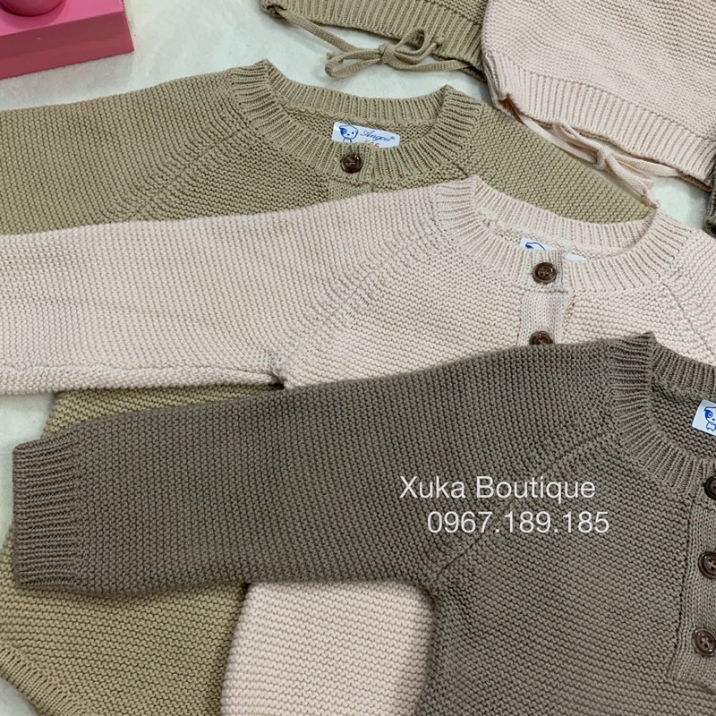 Bodysuit Len Dài Tay Kèm Mũ Cho Bé , Body Len Cho Bé Trai Bé Gái Angou Từ 5 Đến 18Kg