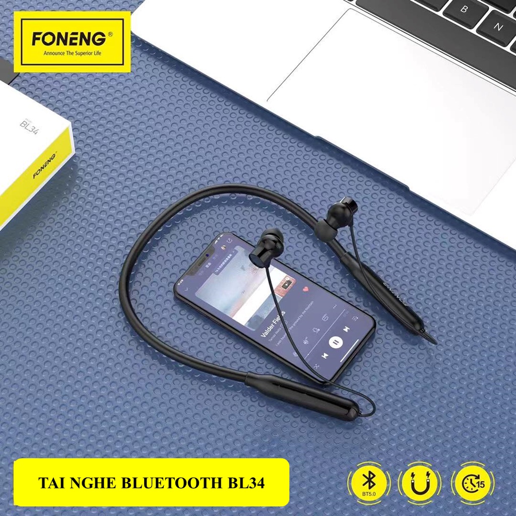 Tai nghe FONENG FLAGSHIP Bluetooth Quàng cổ BL34 Chính hãng BH 12 tháng Pin 15 giờ sử dụng