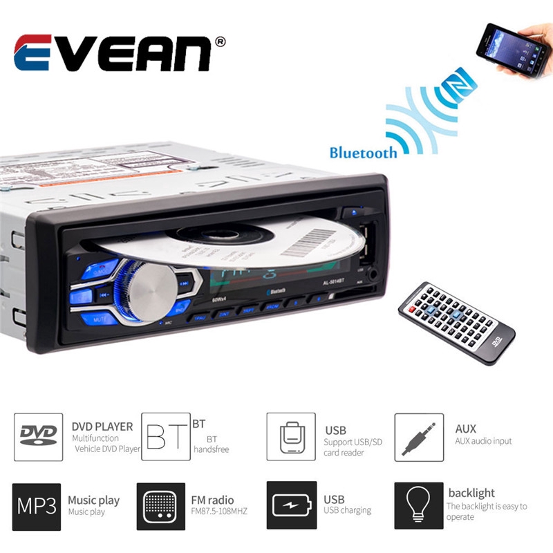 Đầu phát âm thanh trên xe hơi Bluetooth Radio stereo DVD CD / USB / SD / AUX-IN / FM