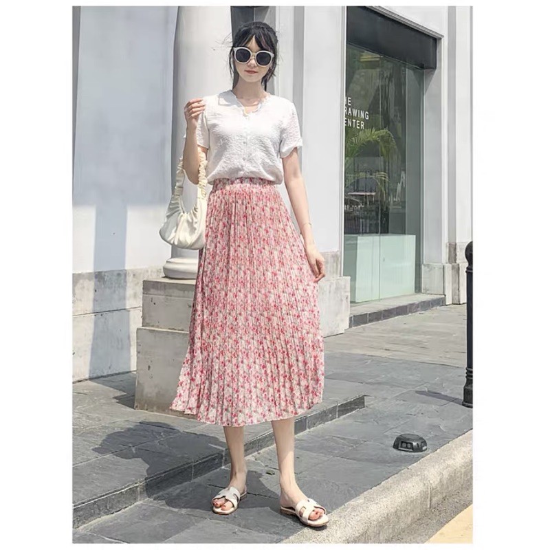 Chân váy hoa nhí vintage dập ly Ulzzang  CV6622 Hàng Quảng Châu