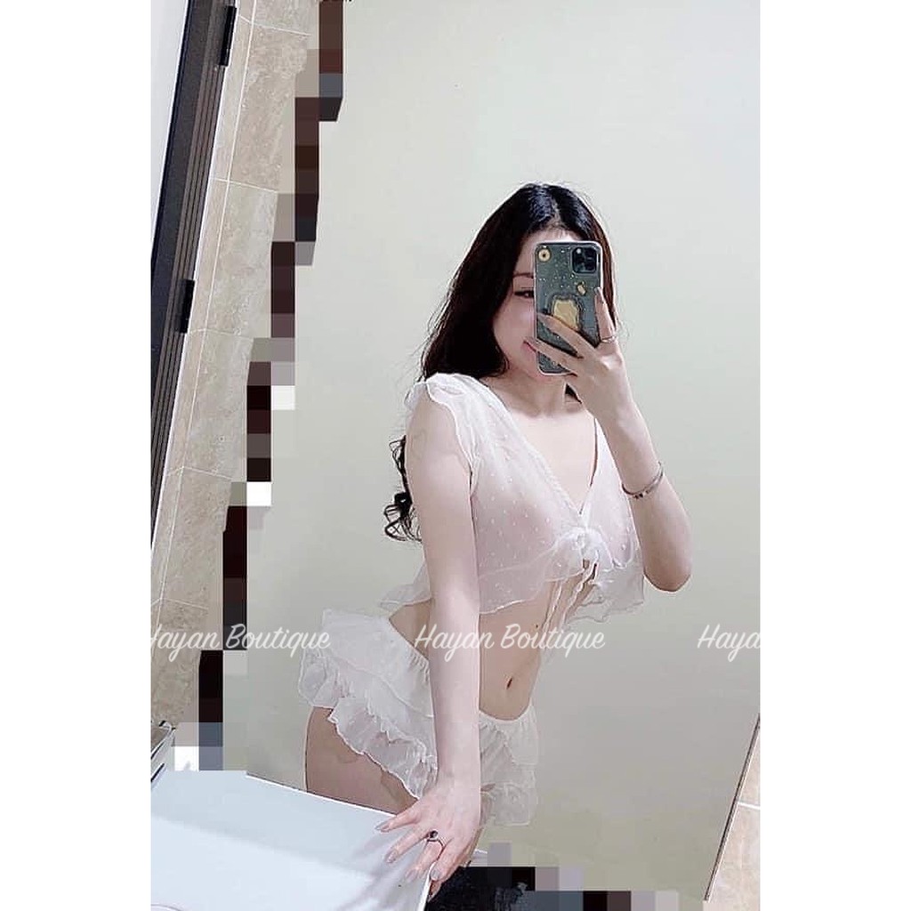 Bộ ngủ sexy chấm bi dễ thương dây cài QUẢNG CHÂU #HT34