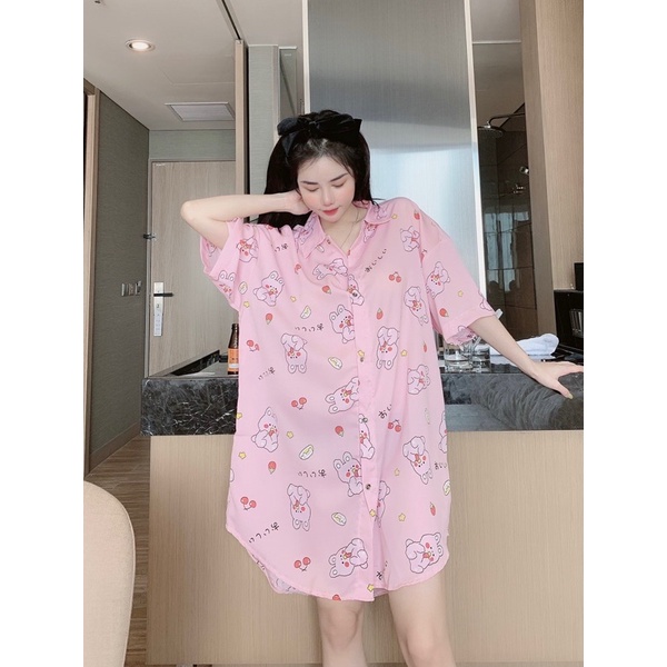 Váy Ngủ Lụa Sơ Mi Và Váy Hai Dây Sexy Màu Dễ Thương