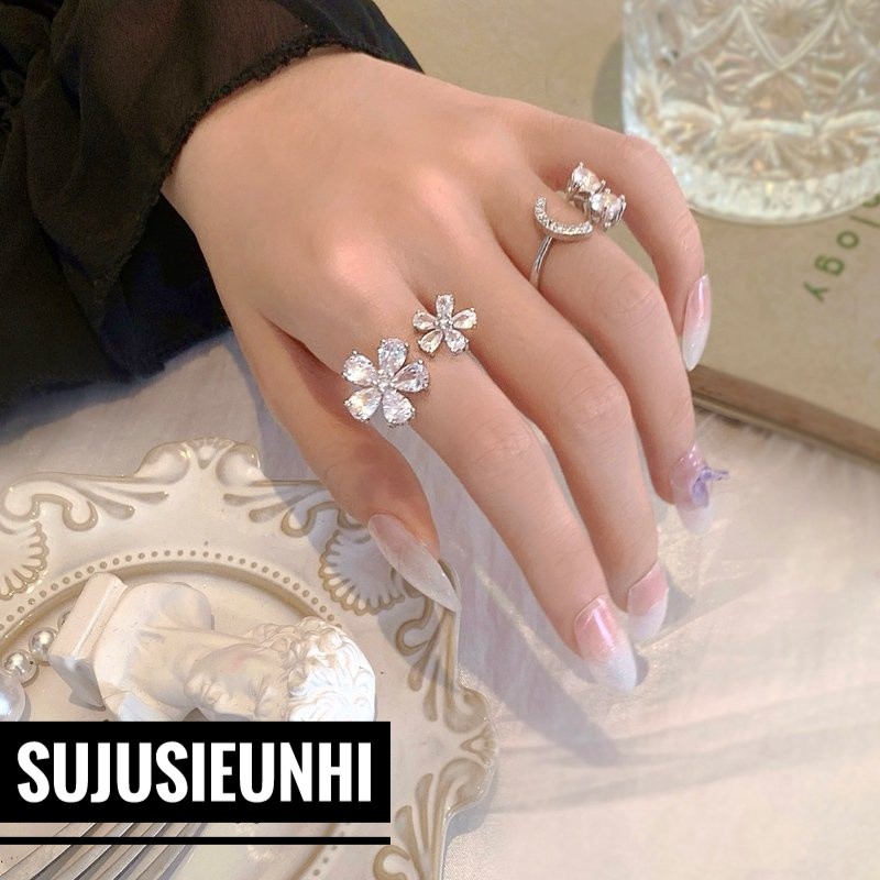 (Kích cỡ mở) Nhẫn hở nữ hình hoa đối xứng đính đá thời trang-loại đẹp