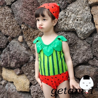 Bộ đồ bơi không tay cổ tròn họa tiết dưa hấu đáng yêu cho bé gái