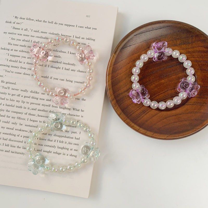 Dây buộc tóc đính hạt pha lê hình gấu dễ thương phong cách Hàn Quốc