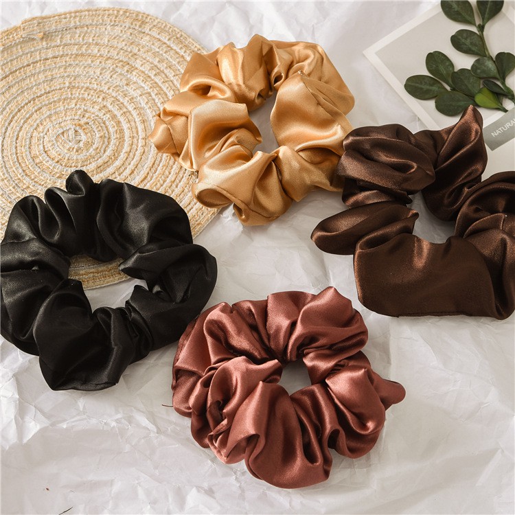 Buộc tóc scrunchies Vòng thun buộc tóc đuôi ngựa vải lụa satin nhún màu trơn Hair Scrunchies