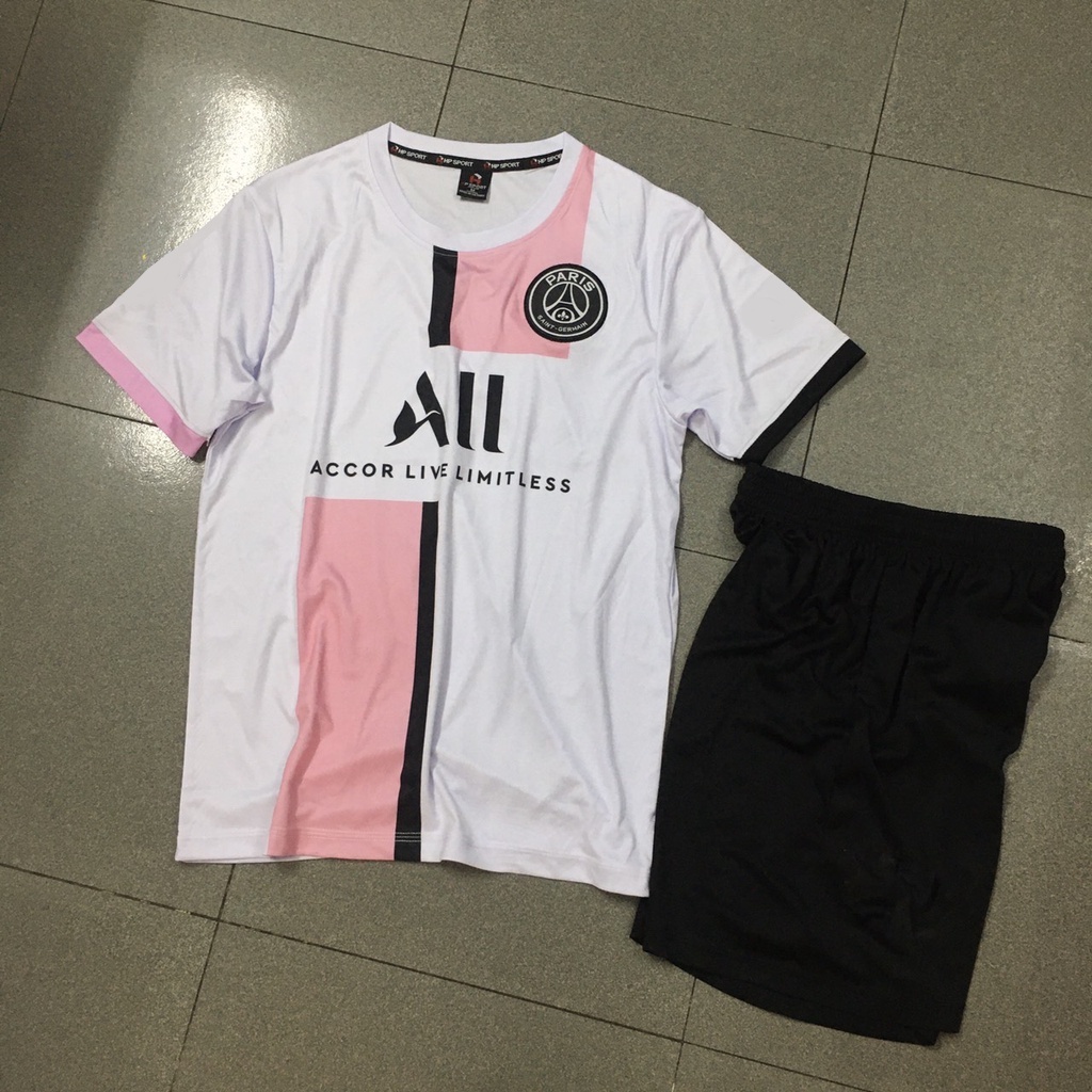 Bộ quần áo bóng đá CLB PSG trắng hồng thun lạnh