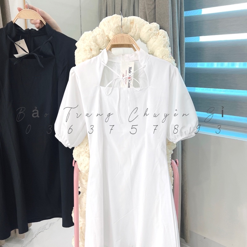 Váy Tiểu Thư Dáng Xoè Cổ Vuông Siêu Xinh - Đầm Nữ Hot Trend 2 Màu Đen Trắng Basic Có Khoá Kéo Sau