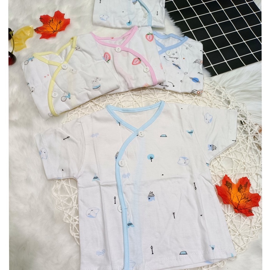 Áo sơ sinh cotton ngắn tay Loại đẹp khuy vẹo cho bé sơ sinh
