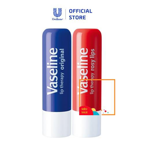 Combo 2 son dưỡng môi Vaseline dạng thỏi Lip Therapy Stick: Mềm Mịn Original và Hồng Xinh Rosy Lips (4.8g x2)