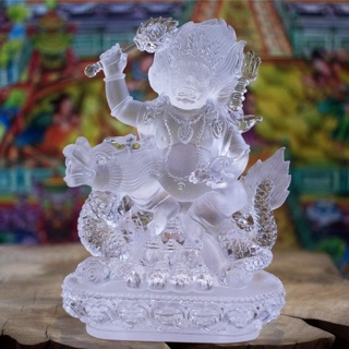 Tượng Bạch Thần tài bằng lưu ly trắng 16cm