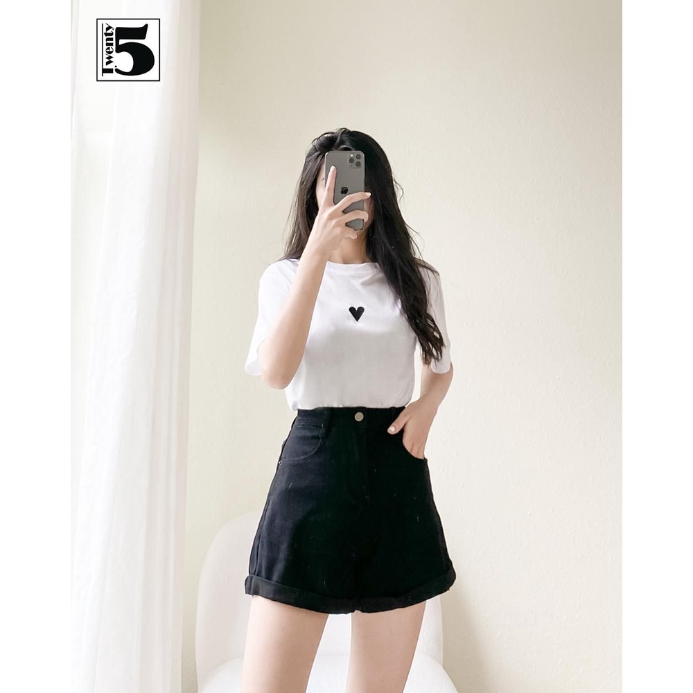 Áo thun phông nữ form vừa thêu tim chất cotton Twentyfive 4164