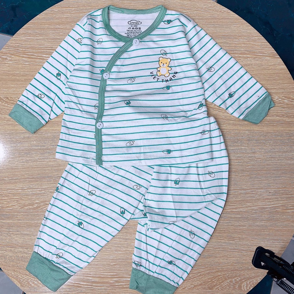 Bộ quần áo dài tay cúc lệch sơ sinh VT Kids vải cotton thun mềm mát quần dài đáp đũng đóng bỉm 3-9kg