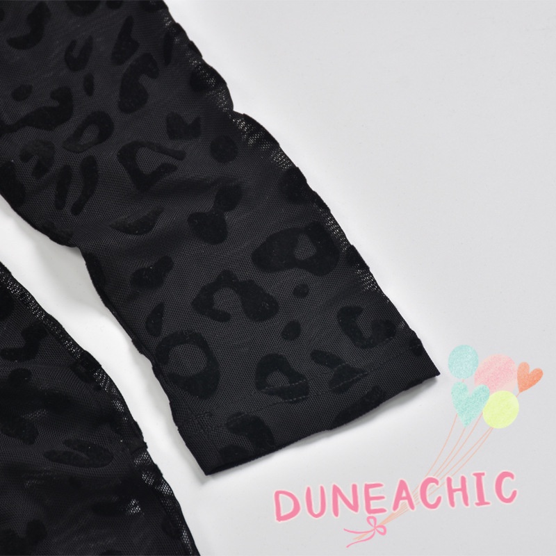 DUNEA Áo liền quần Tay Dài Xuyên Thấu Họa Tiết Da Báo Quyến Rũ Cho Nữ