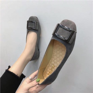 (ORDER) Giày búp bê da lộn khoá vuông 35-44