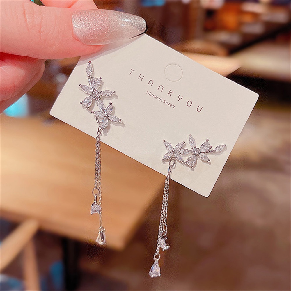 Đôi Khuyên Tai Dáng Dài Đính Đá Zircon Phong Cách Hàn Quốc Mới