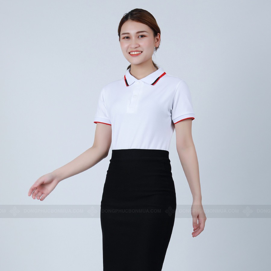 Áo Thun PoLo Đồng Phục Trắng Phối Cổ Trắng Đen Đỏ Thời Trang Bao Đẹp MIỄN PHÍ IN LOGO- Đồng Phục Bốn Mùa