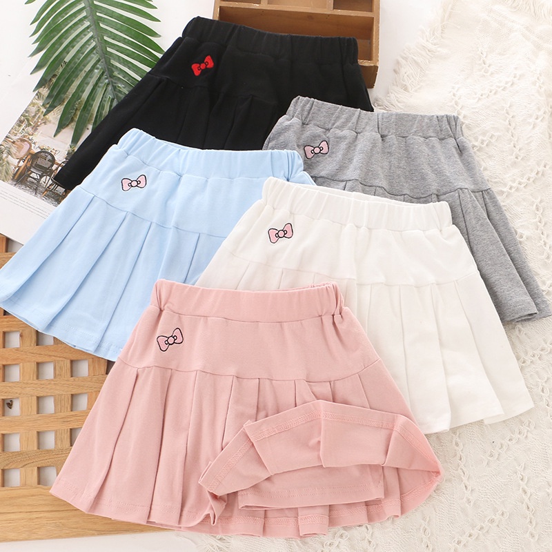 Chân Váy Ngắn Xếp Ly Thêu Họa Tiết Chất Liệu Cotton Tinh Khiết Phong Cách Hàn Quốc Cho Bé Gái 3-10 Tuổi