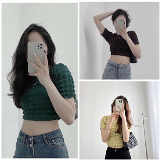 Áo Croptop Chất Caro Xốp JOLIE Nữ [FREESHIP] 🌸 Thun kiểu body cộc tay dáng ôm viền bèo tiểu thư đường phố hàn quốc 🌸