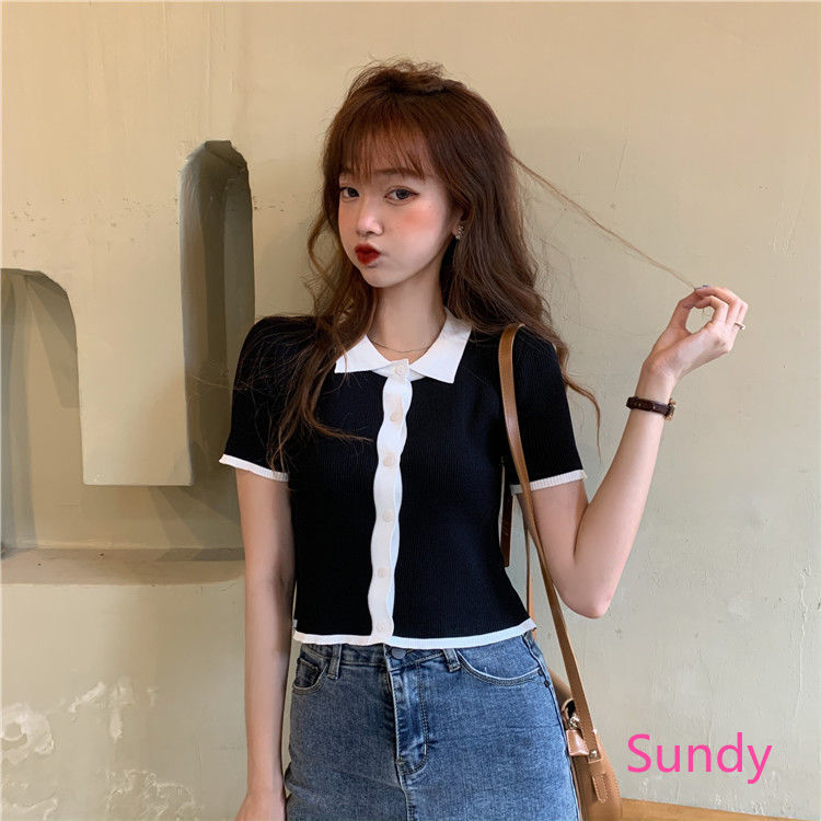 áo polo Ngắn Tay Xinh Xắn Theo Phong Cách Hàn Quốc Dành Cho Nữ