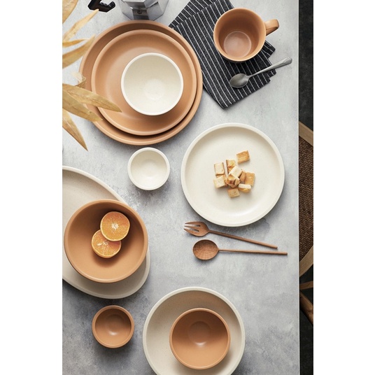 Bộ bát đĩa gốm trơn mix màu Orange Moon phong cách Bắc Âu