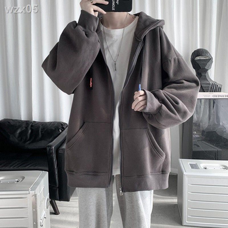 Áo len nam cardigan mùa xuân và thu phiên bản Hàn Quốc in size lớn khoác có mũ màu chất rắn hoang dã cỡ