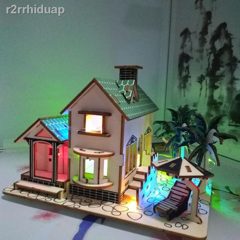 Mô hình chiếu sáng lắp ghép bằng gỗ lâu đài xếp ba chiều khối xây dựng thủ công 3D đồ chơi giáo dục dành cho