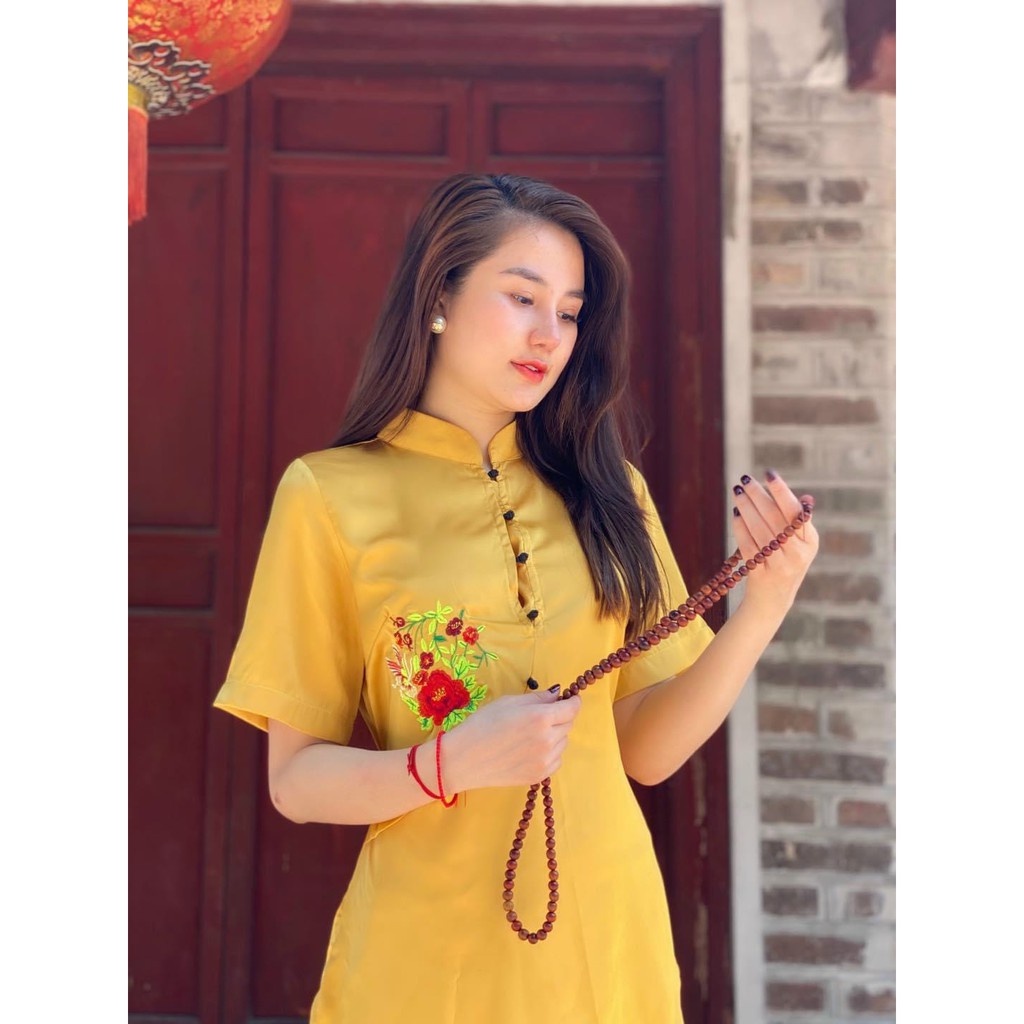 BỘ LUẠ THÊU HOA CỔ TRỤ VẢI LỤA MÁT, MỊN