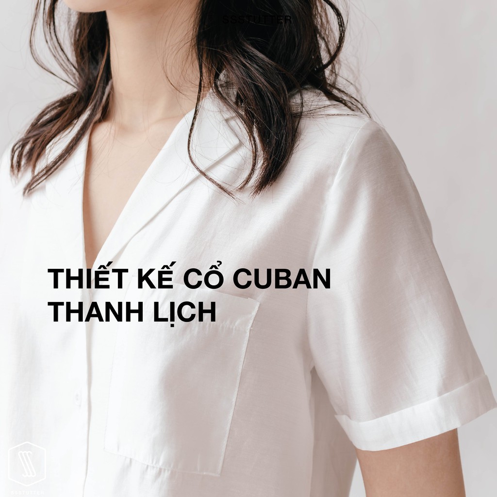 Áo croptop nữ SSSTUTTER cổ cuban dáng rộng chất linen thoáng mát cuban crop