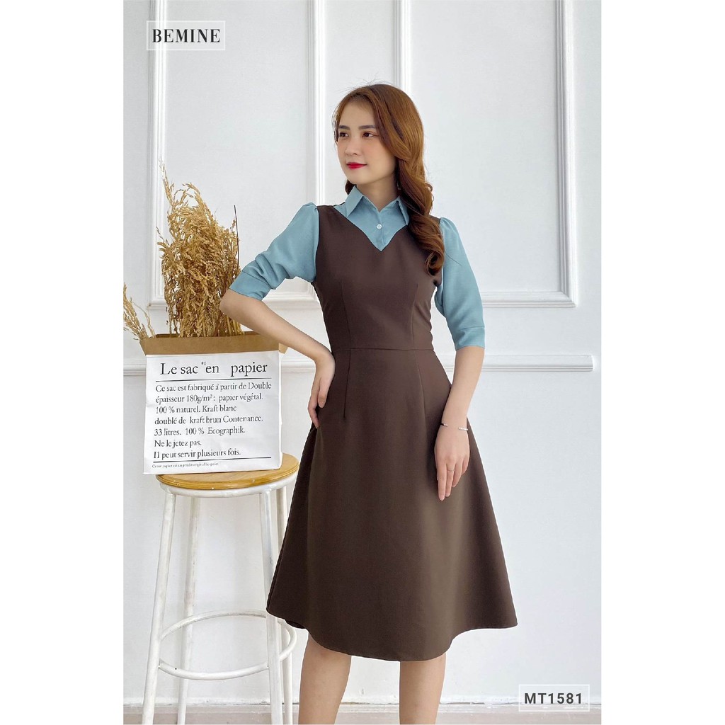 Đầm sơmi phối cổ tay xanh BEMINE MT1581NAU | BigBuy360 - bigbuy360.vn