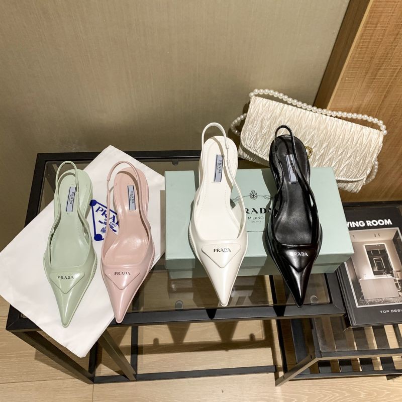 giày cao gót nữ da thật mũi nhọn gót 3cm Prada