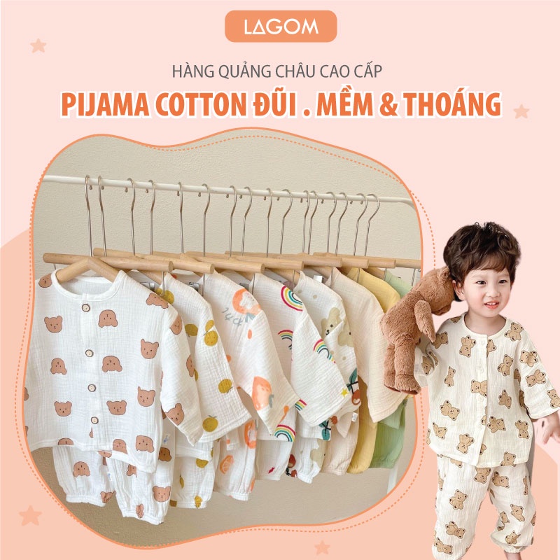 Bộ Pijama Cho Bé Dài Tay Vải Đũi | Đồ Bộ Bé Gái & Bé Trai Size Đại Lagom