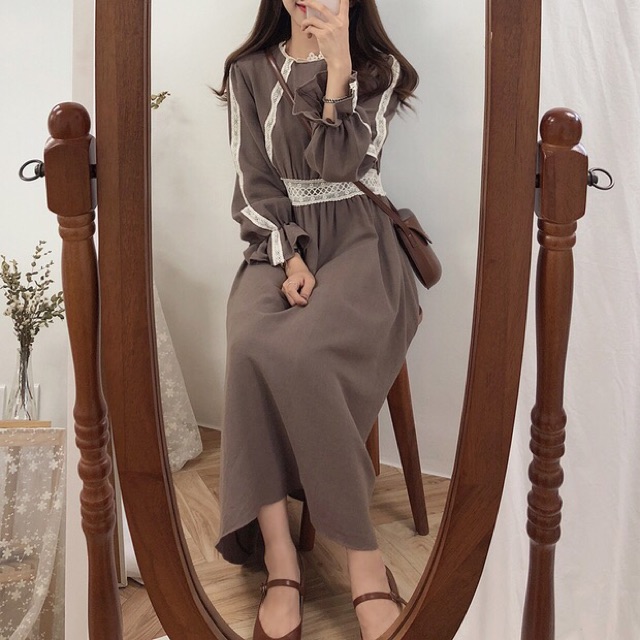 Đầm trắng maxi dáng dài Thucucstore váy dáng dài tay bồng tiểu thư phong cách Hàn Quốc