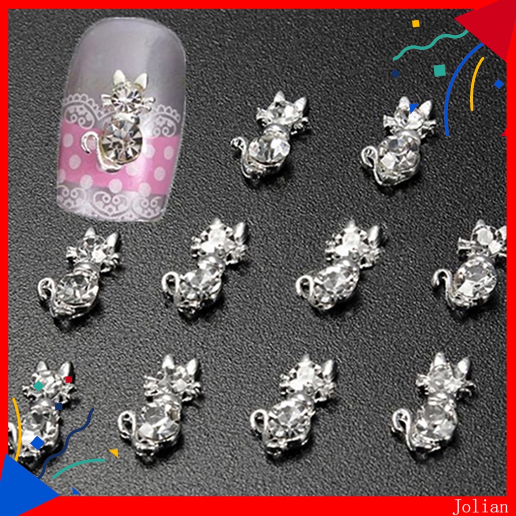 Bộ 10 phụ kiện mèo đính đá pha lê 3D dùng tự trang trí móng nghệ thuật